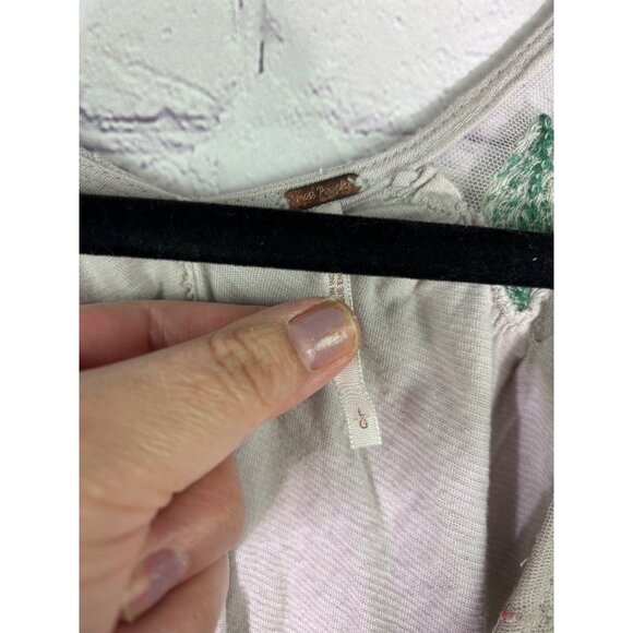 Free People Gotta Love It Embroidered Neutral Gray Yellow Floral Top - Picture 5 of 9